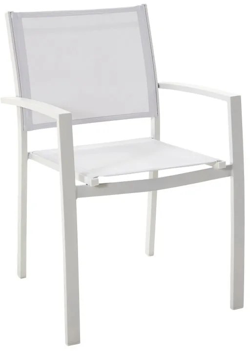 Sedia da giardino in alluminio con braccioli Lyra Beta NATERIAL, seduta in textilene bianco