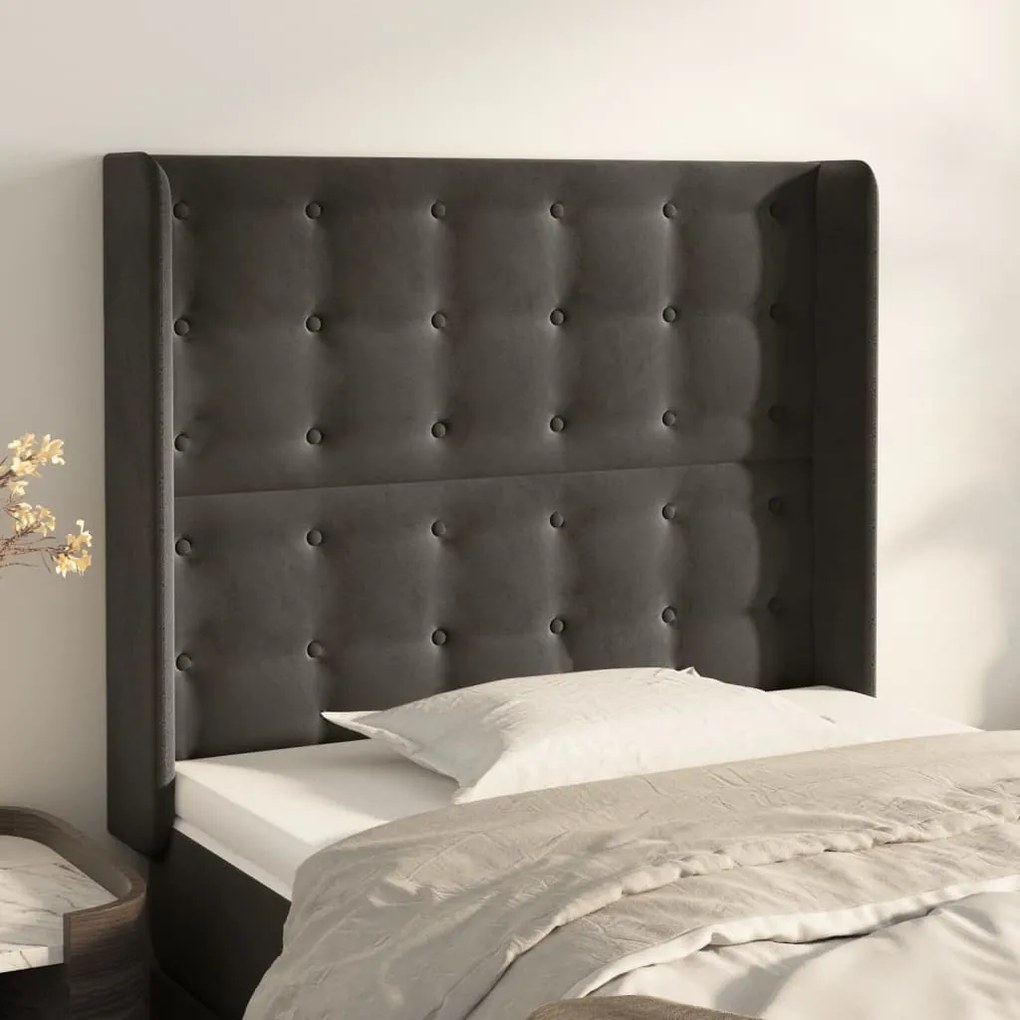 Testiera Ad Orecchio Grigio Scuro 83x16x118/128 Cm İn Velluto /