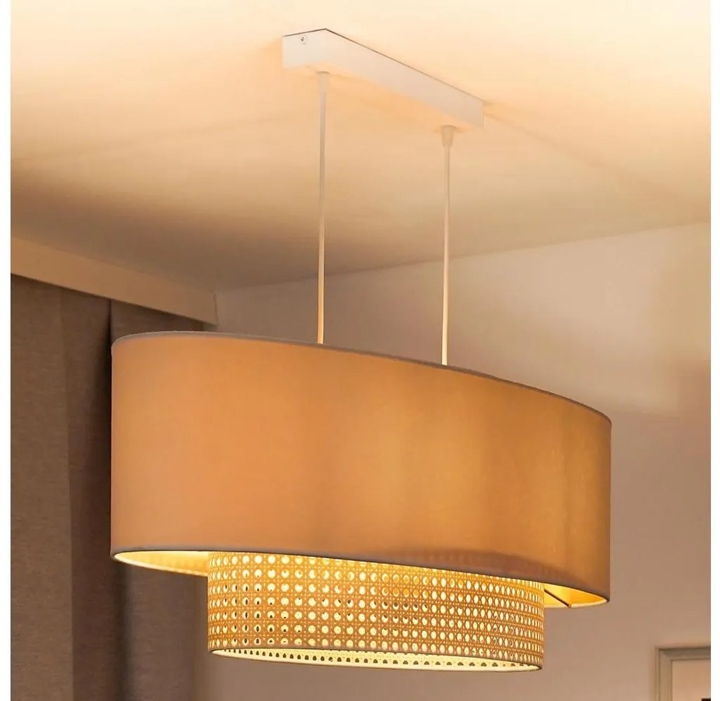 Duolla - Lampadario a sospensione con filo DOUBLE OVAL RATTAN 2xE27/15W/230V color crema/rattan