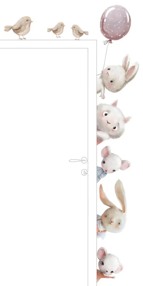 Adesivi murali - Animali acquerellati intorno alla porta della camera dei bambini | Inspio
