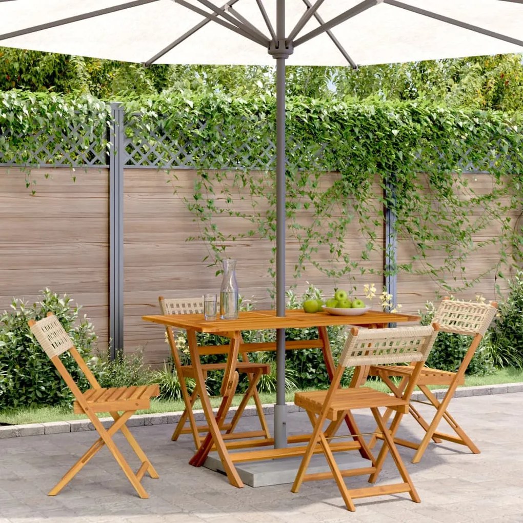 Sedie giardino pieghevoli 4pz beige polyrattan e legno massello