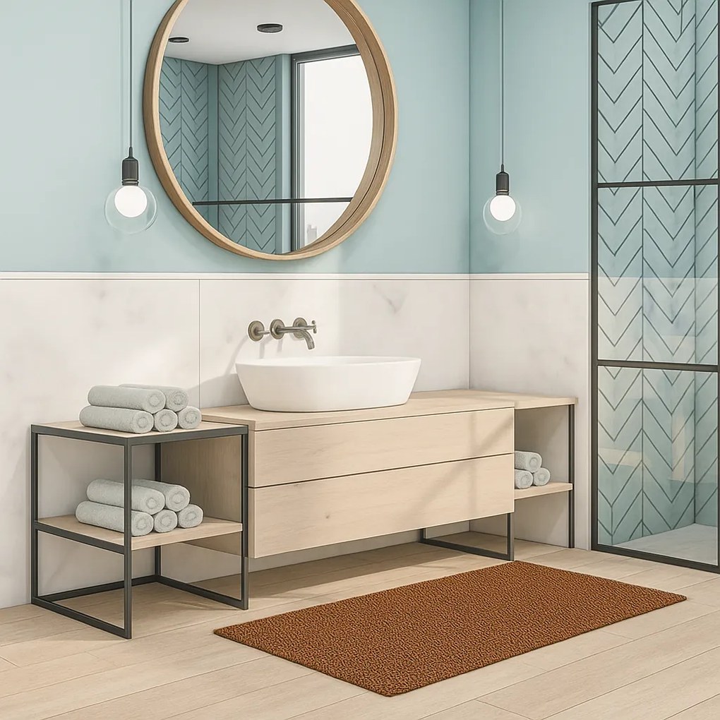 Tappeto Bagno Antiscivolo in Poliestere Serie Bath Tufting Marrone