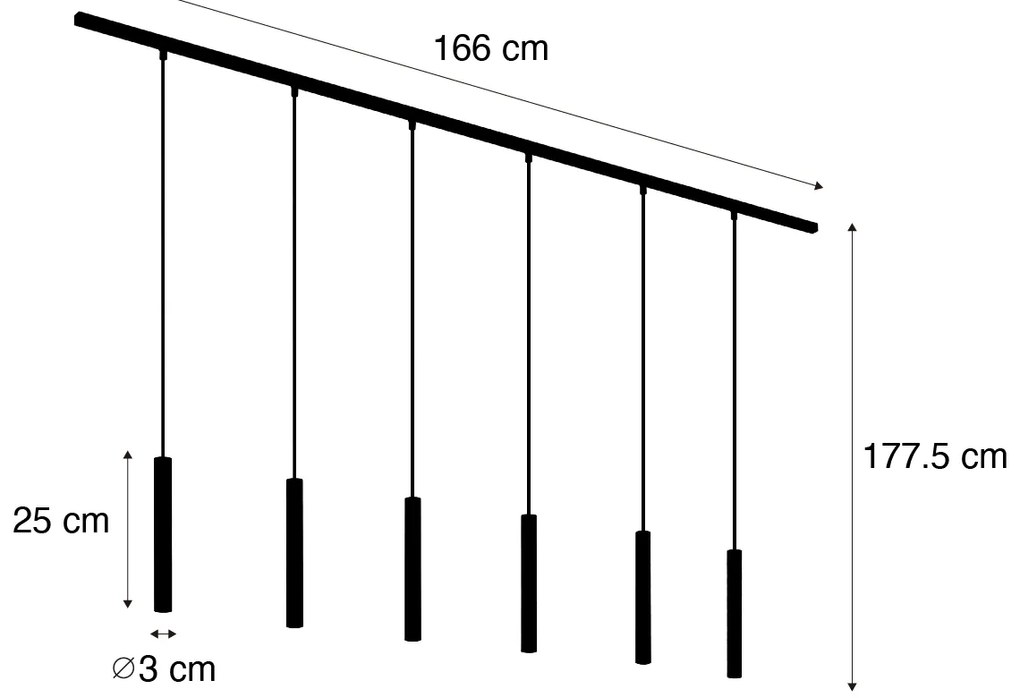 Sistema di illuminazione su binario moderno con 6 luci a sospensione beige e nere monofase - Slimline Keno