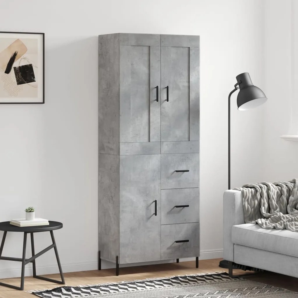 Credenza Grigio Cemento 69,5x34x180 Cm İn Legno Multistrato /