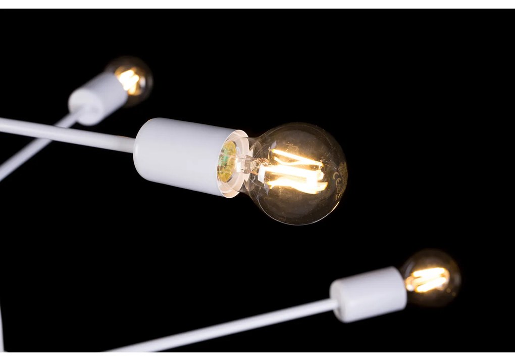 Lampadario Industrial 6 Luci Multiplo In Acciaio Bianco A Bracci
