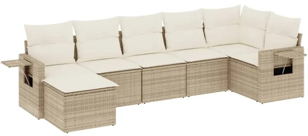 Set Divani da Giardino 7 pz con Cuscini Beige in Polyrattan