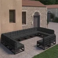 Set Divani da Giardino 12 pz con Cuscini Massello di Pino Nero 3077238