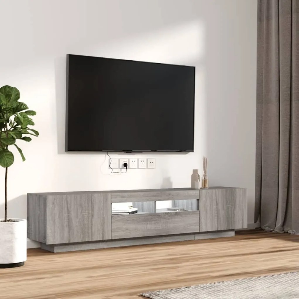 Set mobili tv 2 pz con luci led grigio sonoma legno multistrato