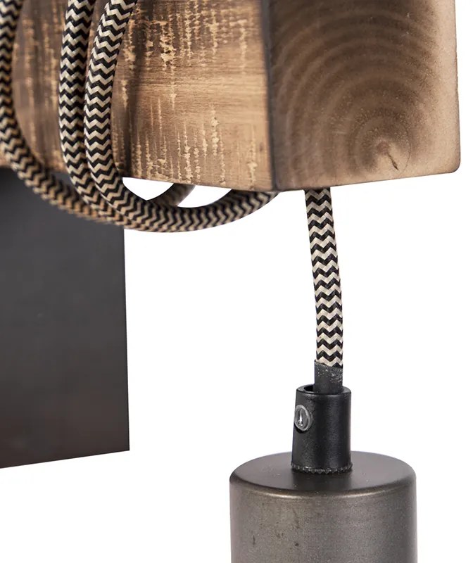 Lampada da parete industriale smart nera con legno incl. WiFi G95 - Gallow