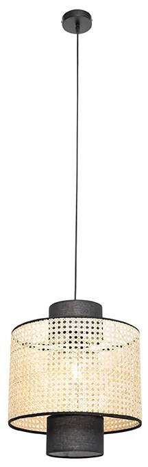 Lampada a sospensione rustica nera con rattan - Kata
