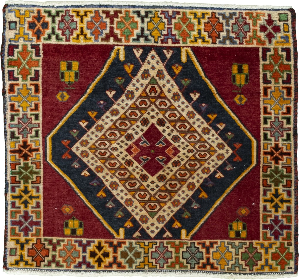 Shiraz Tappeto 50 x 60 Rosso (Iran) Annodato A Mano