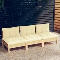 Divano da Giardino a 3 Posti con Cuscini Crema Massello di Pino cod mxl 78547