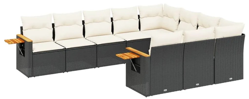 Set Divani da Giardino 10pz con Cuscini in Polyrattan Nero