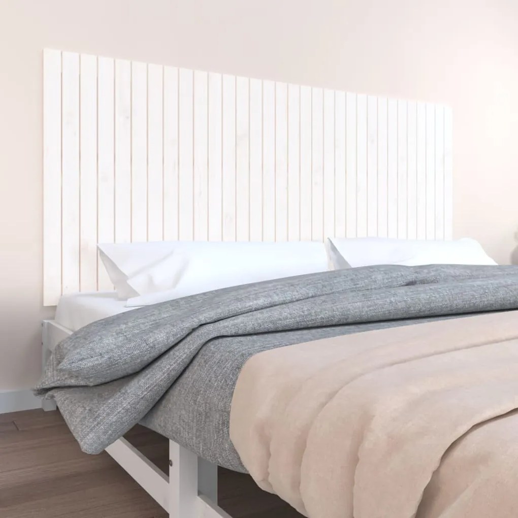 Testiera Da Parete Bianca 204x3x90 Cm İn Legno Massello Di Pino /
