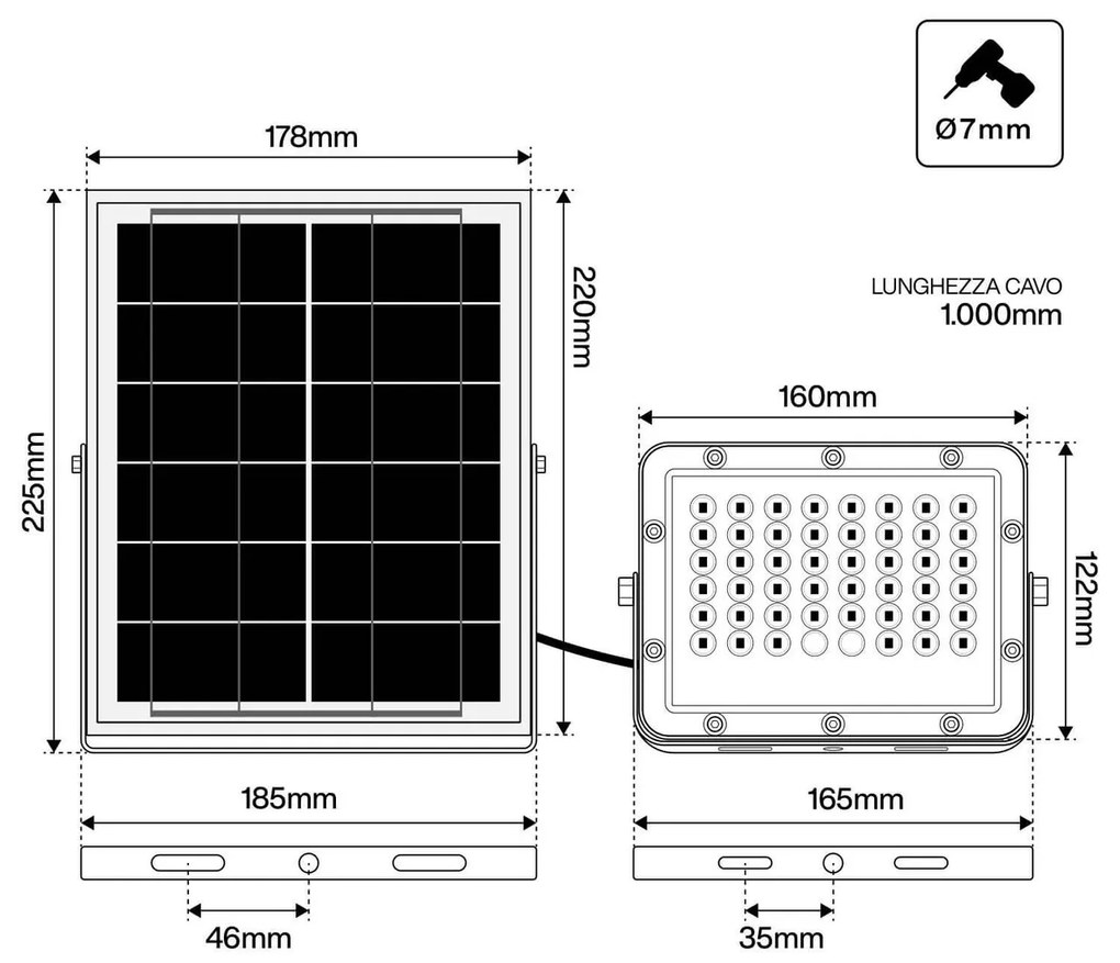 Faro Solare LED Lumileds 50W 5.000k Dimmerabile Aut. 10h IP65 Colore Bianco Freddo 5.000K