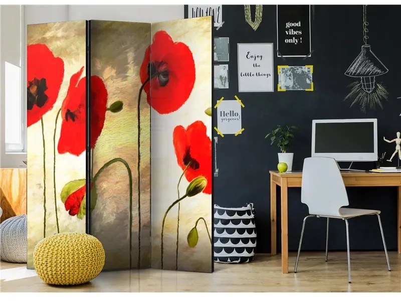 Paravento  Golden Field of Poppies [Room Dividers]  Colore Verde, Dimensioni e Misure 135x172