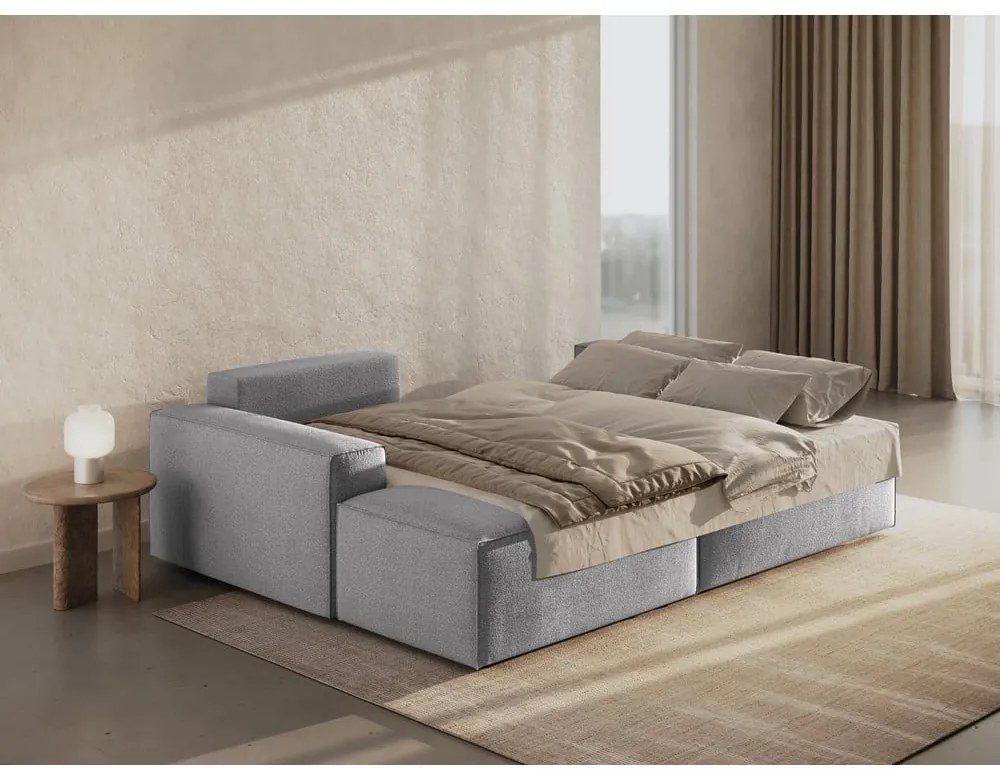 Divano letto angolare grigio chiaro in tessuto bouclé (angolo sinistro) Jodie - Micadoni Home