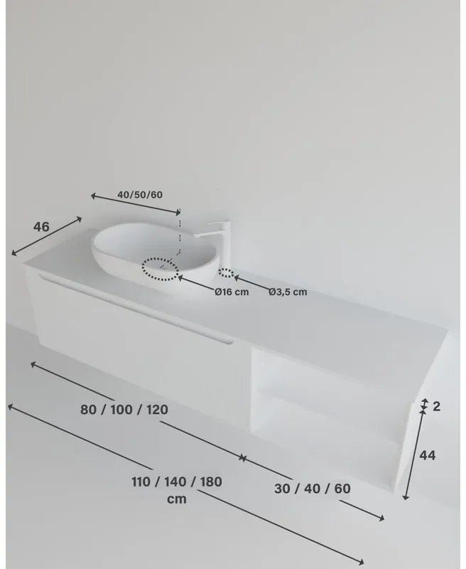 Mobile da bagno sotto lavabo MADERO rosso marsala laccato L 140.5 x H 46 x P 46 cm 1 cassetto, lavabo non incluso