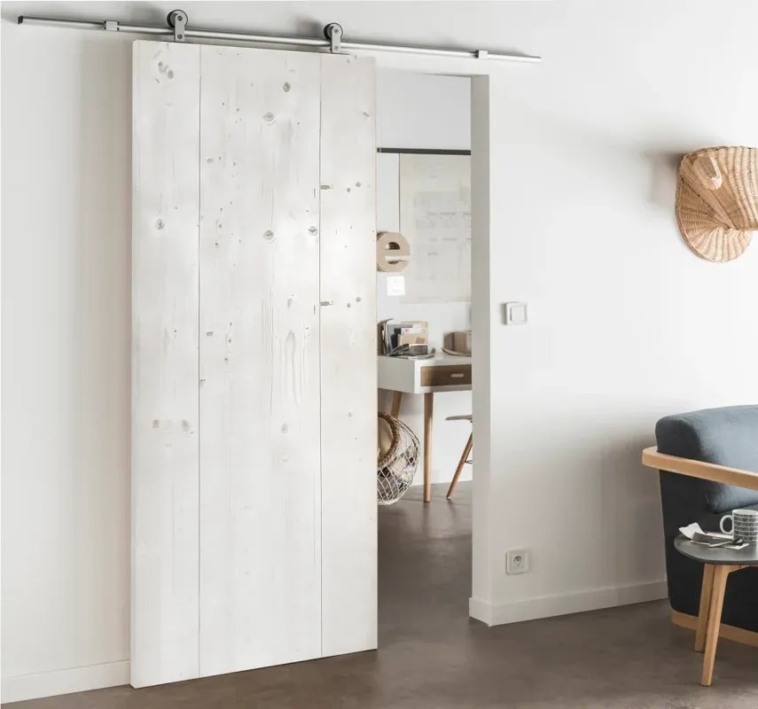 Porta scorrevole Barn bianco in alluminio bianco, L 96 x H 215 cm, con binario Loft Reversibile