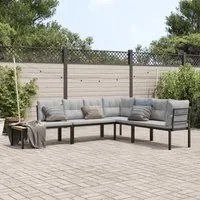 Set Panche Giardino Cuscini 4pz Nero Acciaio Verniciato Polvere 3283646