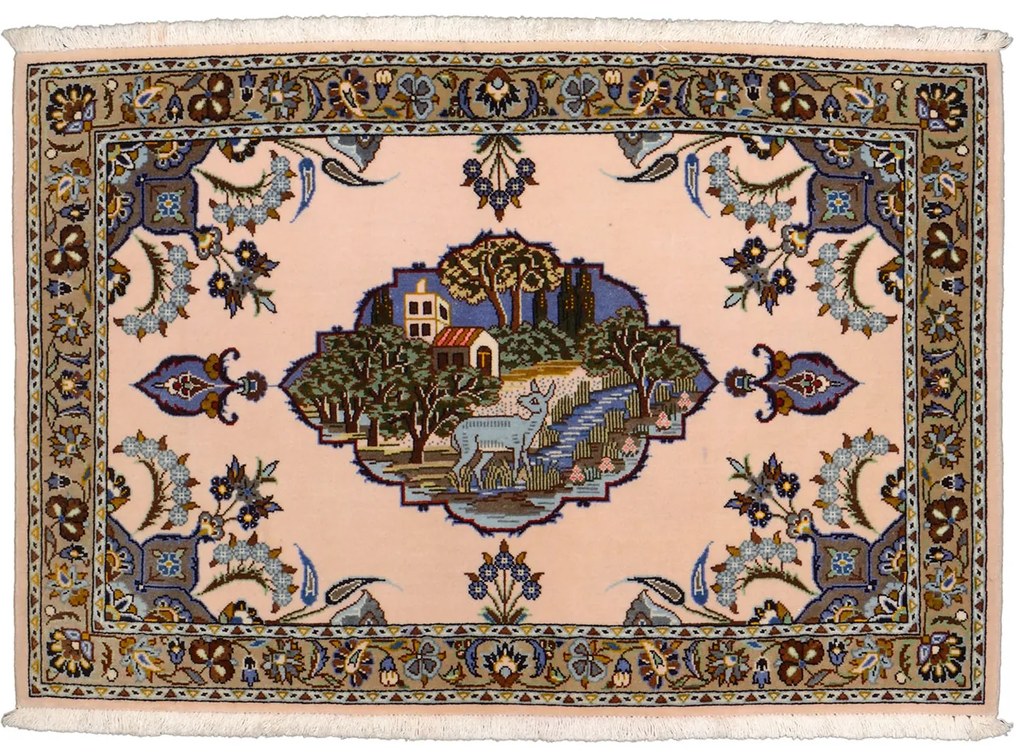 Kashan Tappeto 100x70 Beige (Iran) Annodato A Mano