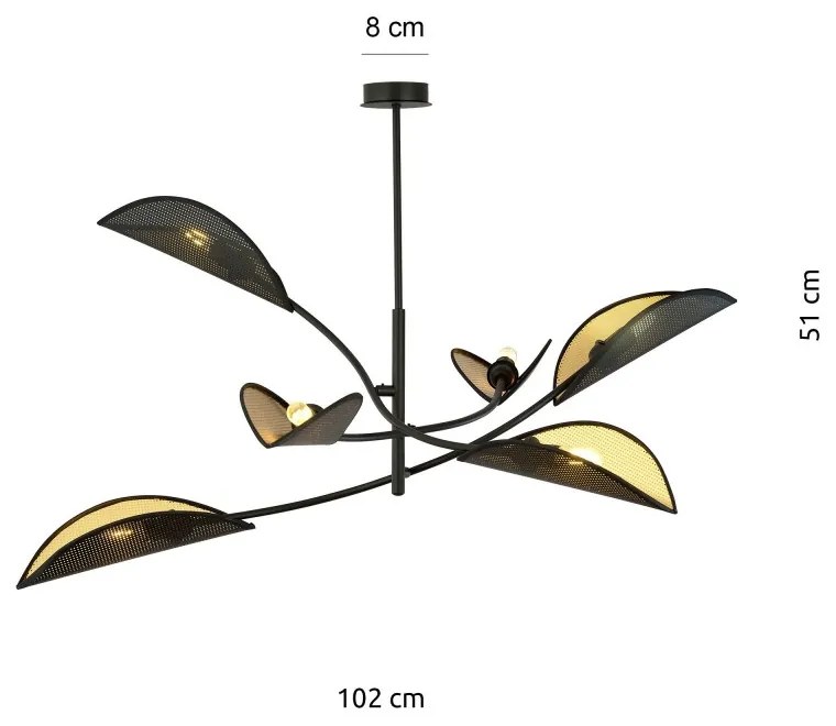 Lampadario a Sospensione in Acciaio e Tessuto LOTUS 6 Nero 6xE14 Colore del corpo Nero e Oro