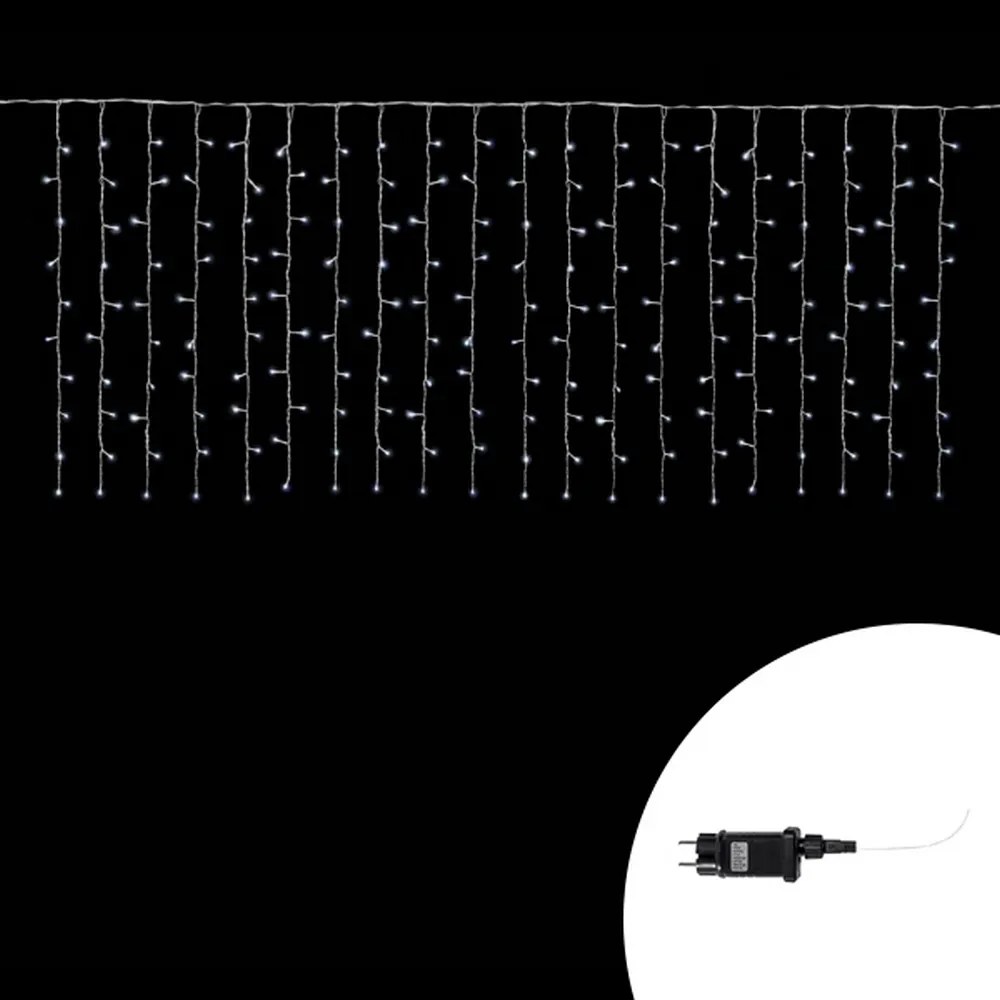 Tenda luminosa 3 metri 200 Led Bianco Freddo fisso e intermittente prolungabile altezza 100cm da esterno Wisdom