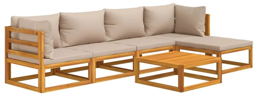 Set salotto da giardino 6pz con cuscini tortora legno massello