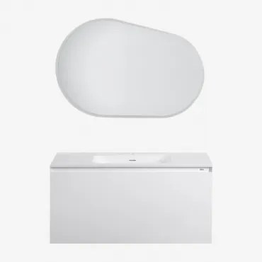 Set Mobili Da Bagno In Legno Macrae Con Lavabo Integrato Bianco & Ovalado Led Y Antivaho (100x65 Cm) Meunier & Senza Rubinetto & ↔︎ - Sklum