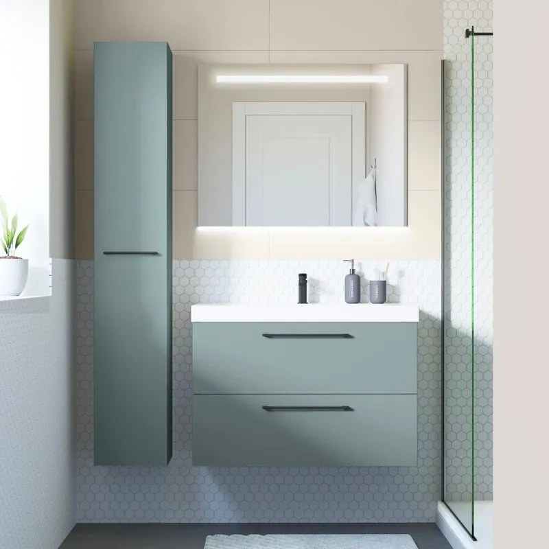 Mobile bagno sospeso con lavabo L 90 x H 57.7 x P 46 cm verde matt 2 cassetti per vasca centrale Remix