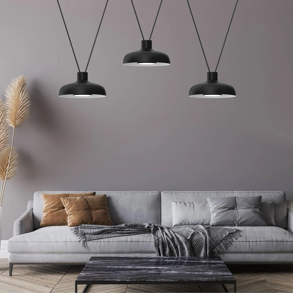 Eko-Light Lampada a sospensione Linea, nera, 3 luci