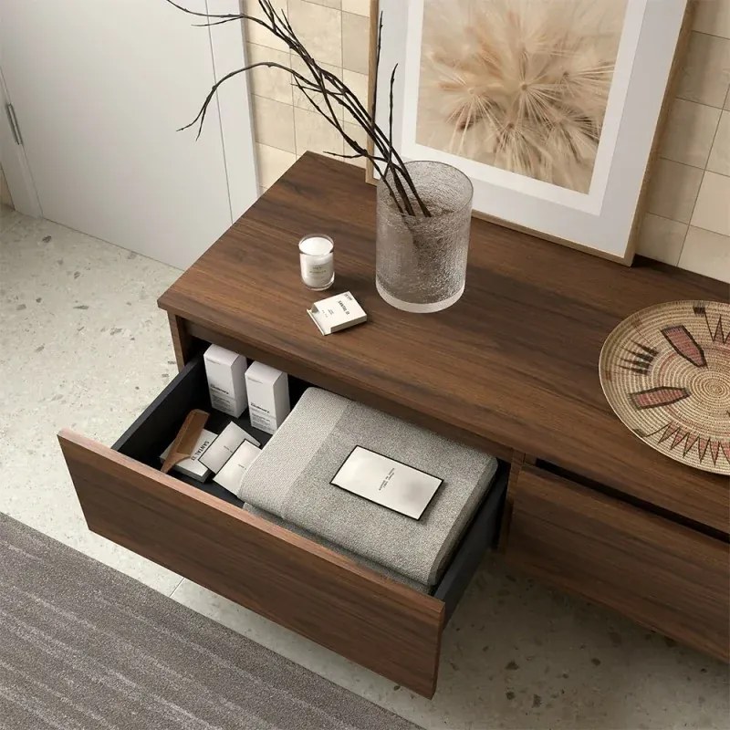 Composizione bagno sospesa 80 cm noce maya con specchio Sumo