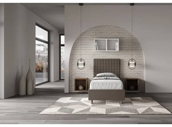 Letto singolo contenitore imbottito 80x190 similpelle cappuccino Sunny