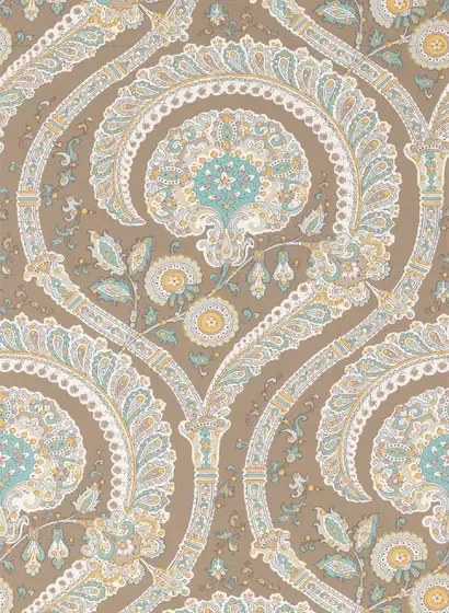 Tapete Les Indiennes von Nina Campbell - Taupe/ Aqua