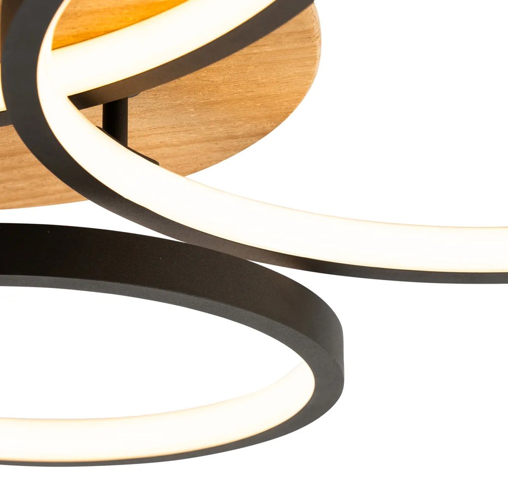 Plafoniera nera con legno incl. LED dimmerabile a 3 livelli 3 luci - Alec