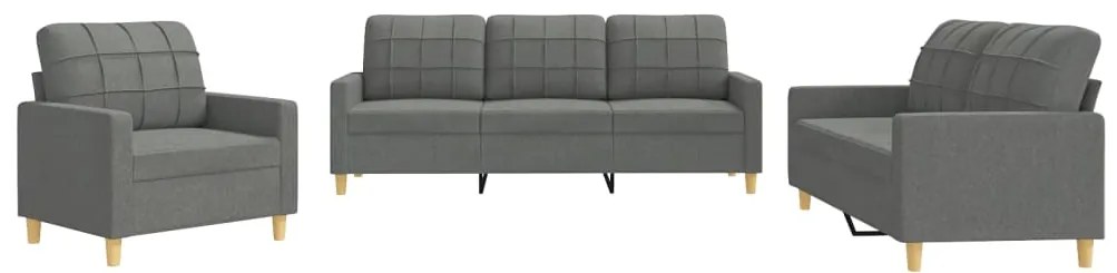 Set di divani 3 pz con cuscini grigio scuro in tessuto