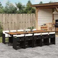 Set da Pranzo da Giardino 11 pz con Cuscini in Polyrattan Nero 3211119