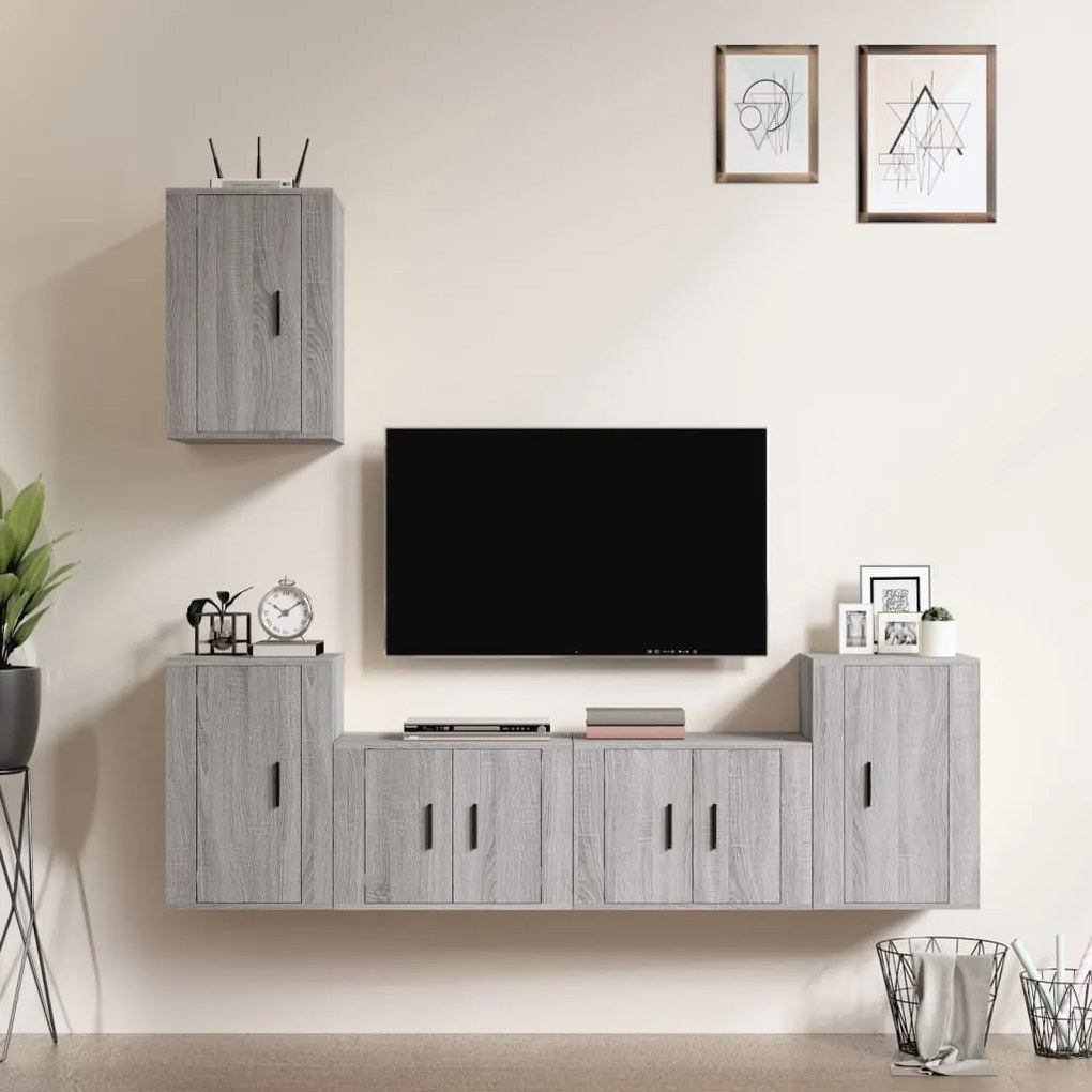 Set Di Mobili Porta Tv 5 Pz Grigio Sonoma İn Legno Multistrato /