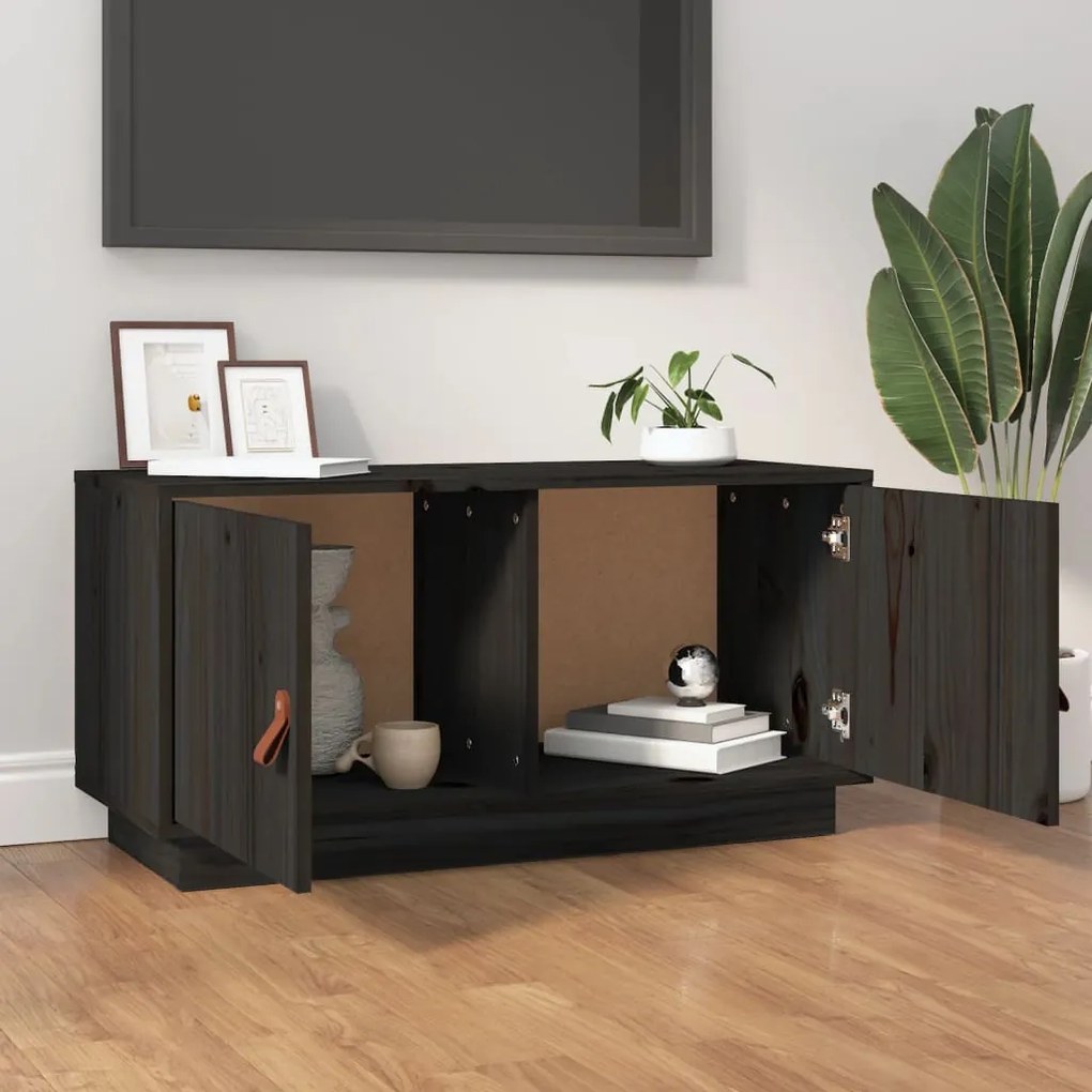 Mobile porta tv nero 80x34x40 cm in legno massello di pino
