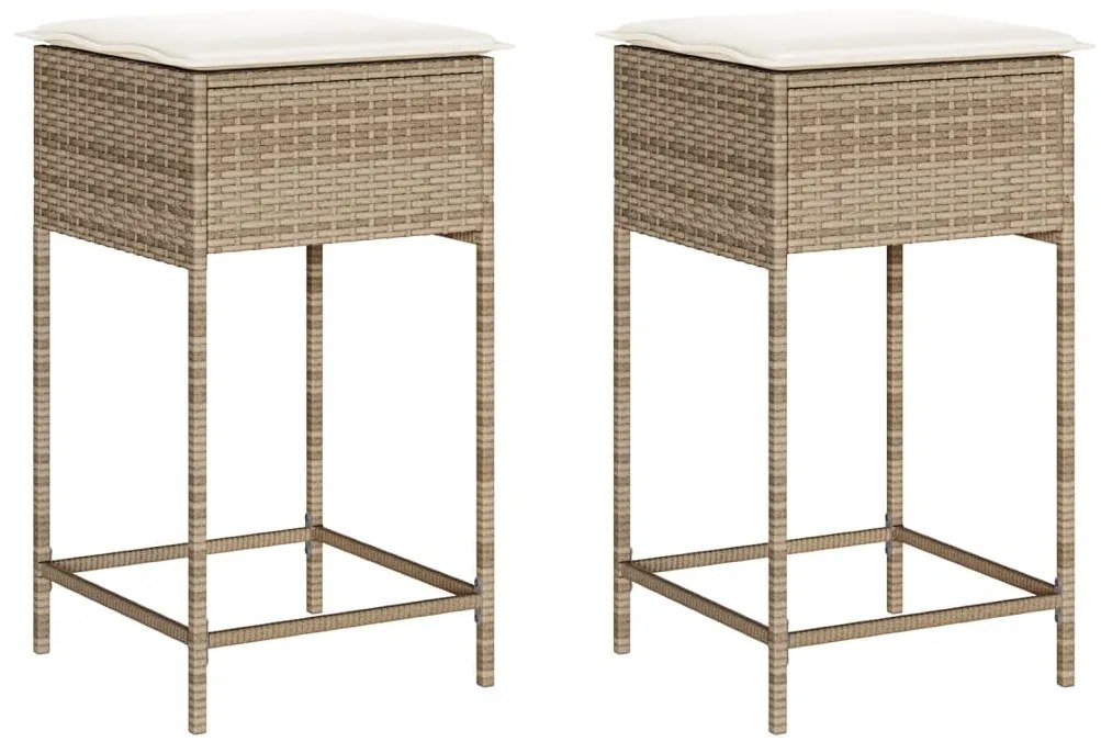 Sgabelli da bar con cuscini 2 pz beige in polyrattan