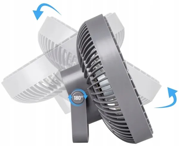LED Ventilatore da tavolo ricaricabile con illuminazione a LED LED/2W/5V USB 2400 mAh grigio