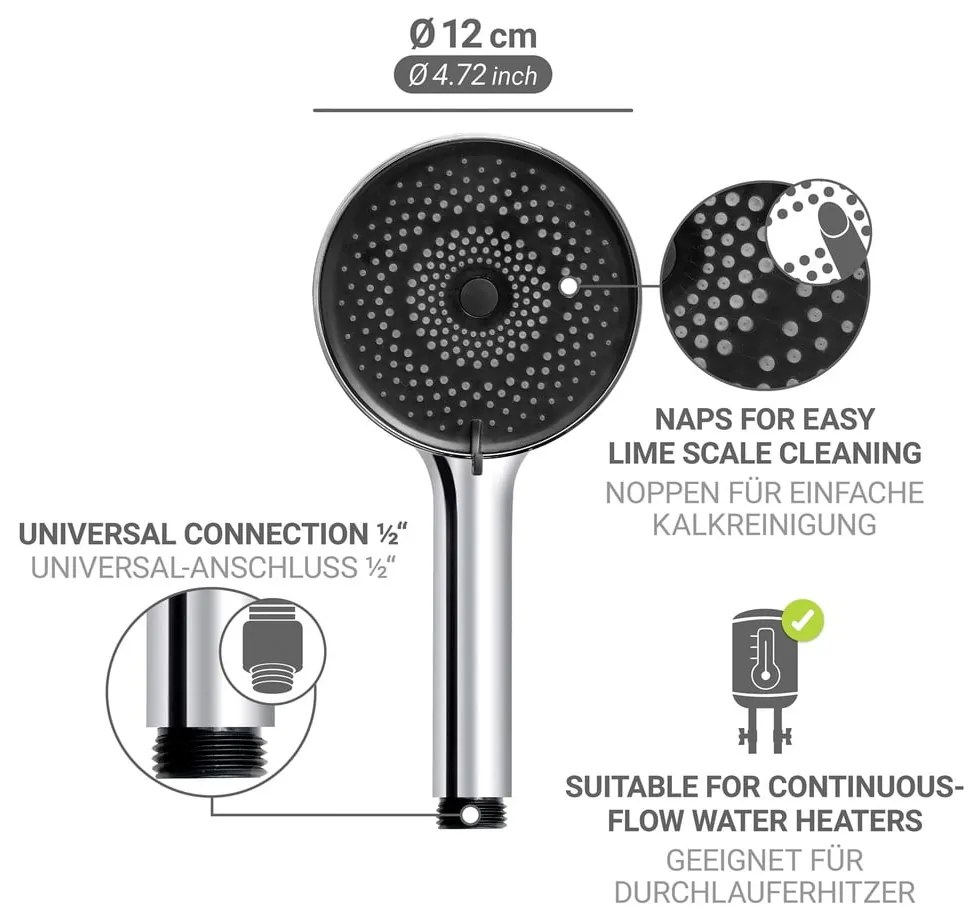 Soffione per doccia color argento lucido in plastica ø 12 cm Softwater – Wenko