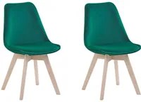 Set di 2 sedie da pranzo con rivestimento in velluto verde gambe in legno eleganti design moderno