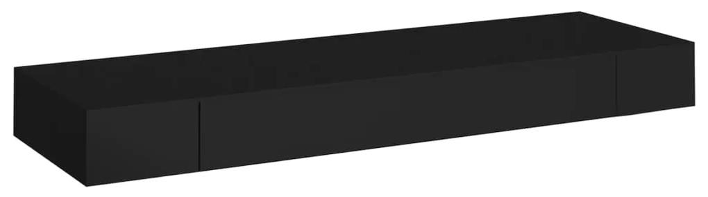 Mensola a muro galleggiante con cassetto nera 80x25x8 cm