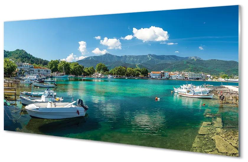 Quadro acrilico Montagne del mare del porto della Grecia 100x50 cm