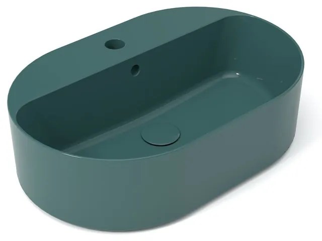 Lavabo da appoggio OLYMPIA CERAMICA Open ovale in ceramica L 60 x H 17 x P 40 cm verde lucido piletta non inclusa