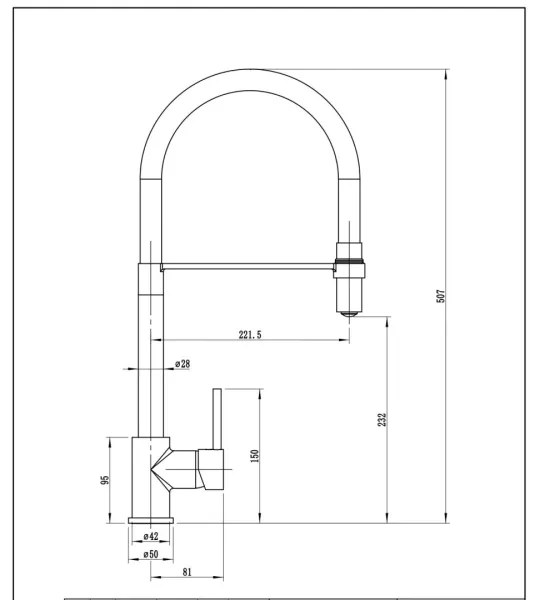 Pyramis 90939901 - Miscelatore lavello SERINA nero opaco con tubo flessibile