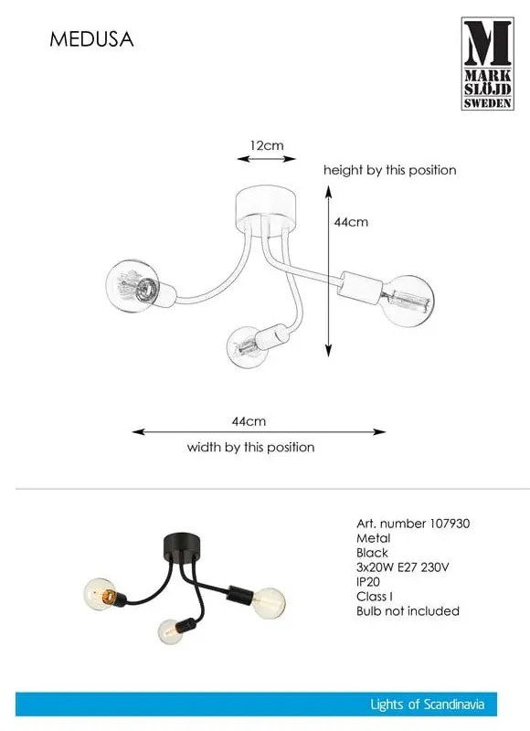 Apparecchio da soffitto nero Medua Ceiling 3L Medusa - Markslöjd