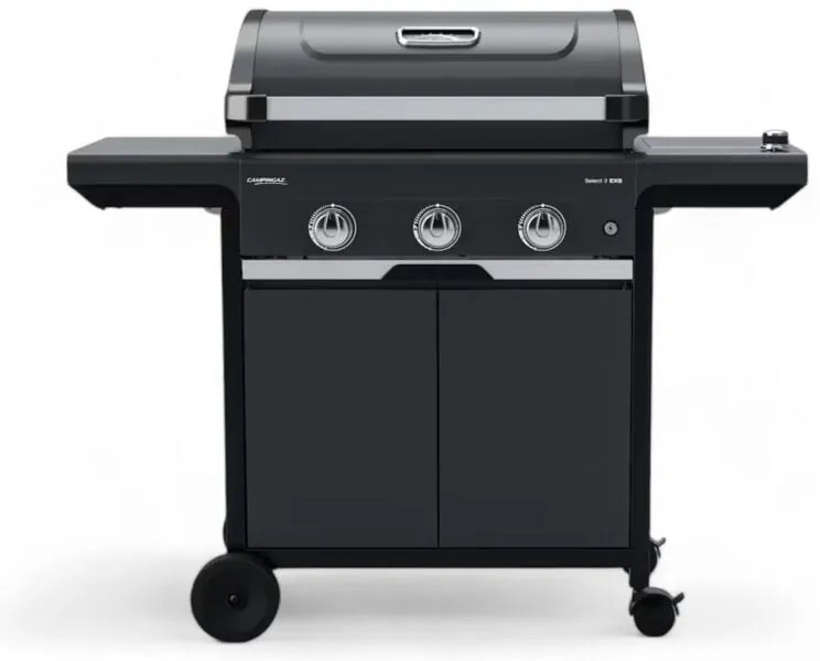 Barbecue a gas 3 fuochi con fornello laterale acciaio inox griglia reversibile ghisa e accensione elettronica Select 3 EXS Campingaz