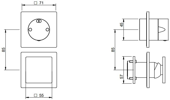 Treemme 5mm miscelatore doccia monocomando con maniglia quadra deviatore 2 uscite 2 piastrine senza parte incasso inox satinato